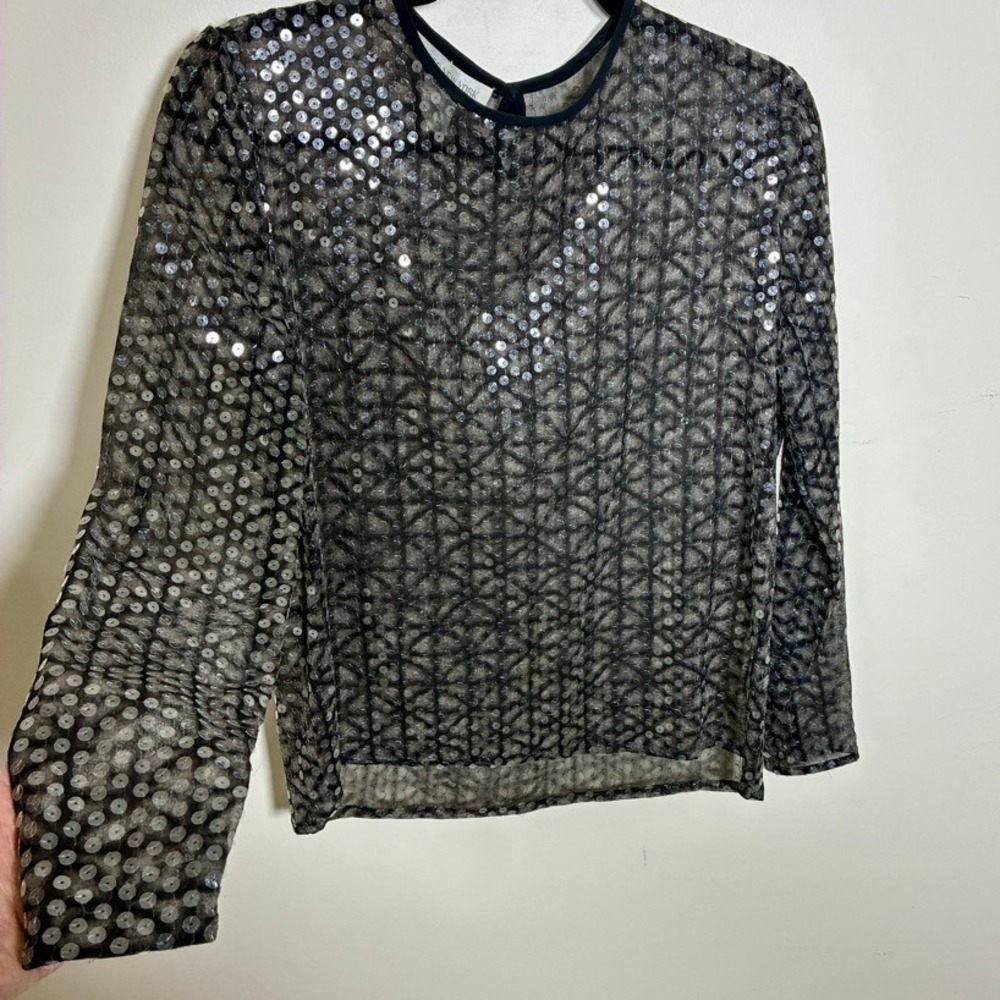 Vintage Y2K Sheer Mesh Silk Sequin Top Size M  Whimsigoth Glam